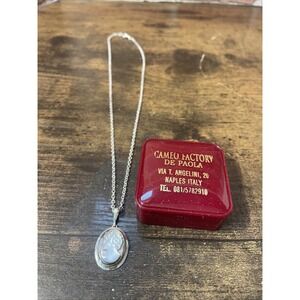 VTG Cameos Factory Naples Sterling Silver 925 Cameo Necklace Original Case